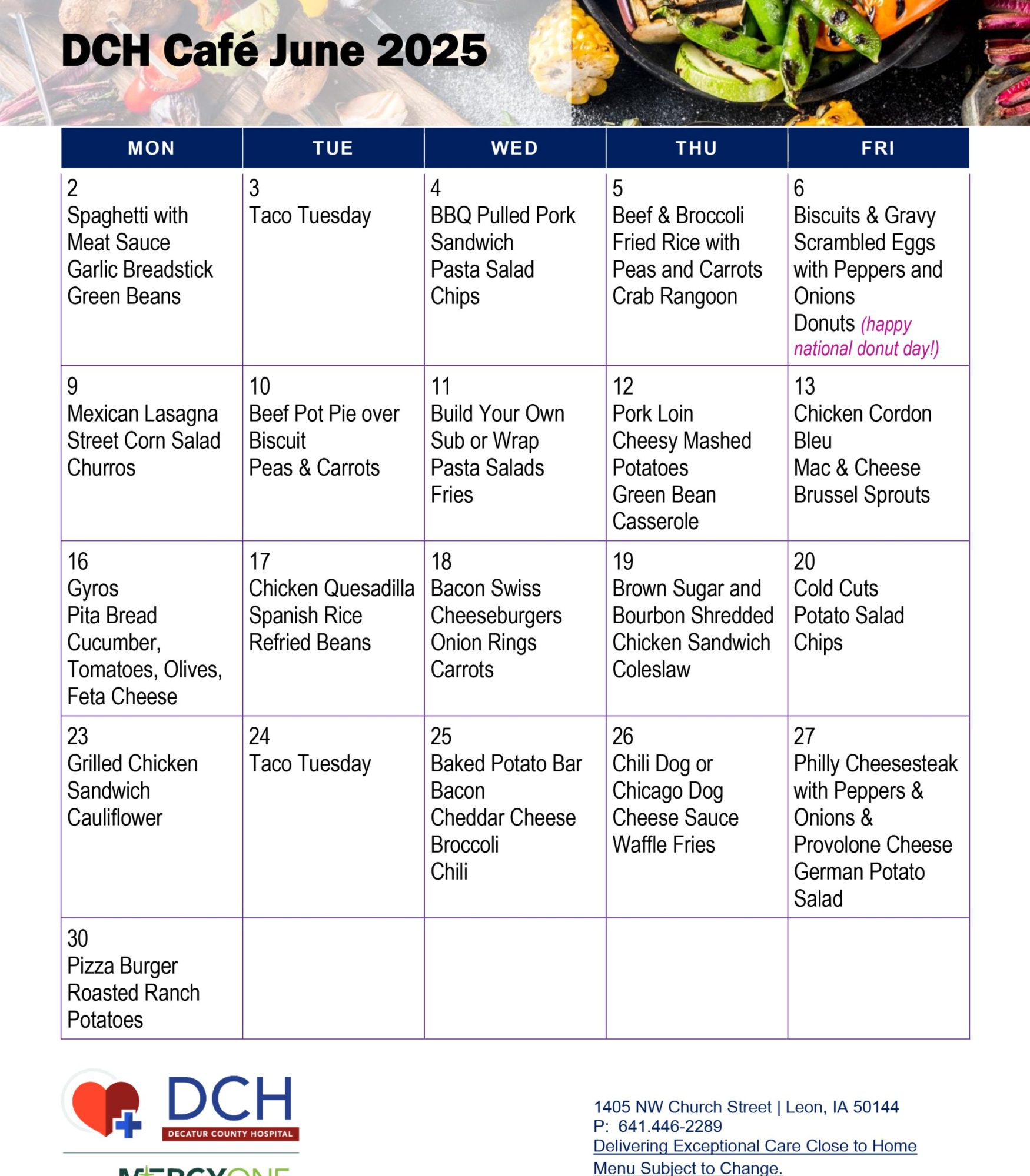 June 2025 Cafeteria Menu June 2025 Cafeteria Menu